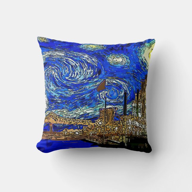 Starry Night Crescent City Throw Pillow (Front)