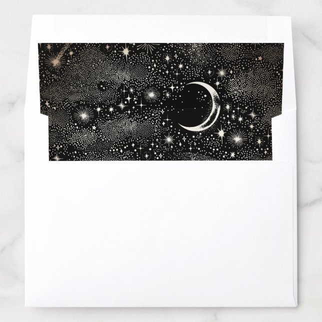 Starry Night Crescent Moon and Stars Celestial  Envelope Liner (In Envelope)