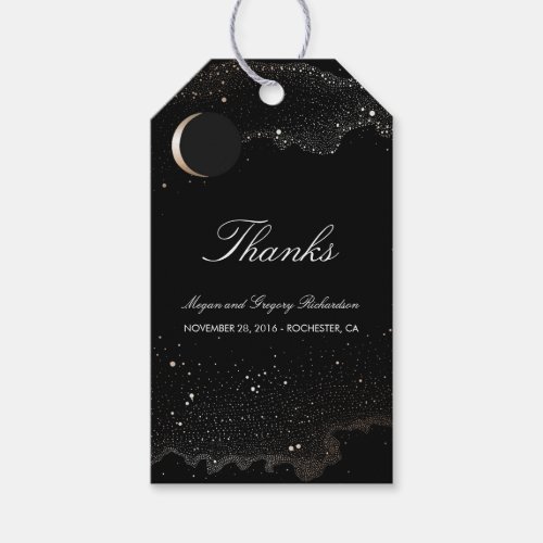 Starry Night Crescent Moon Black and Gold Wedding Gift Tags