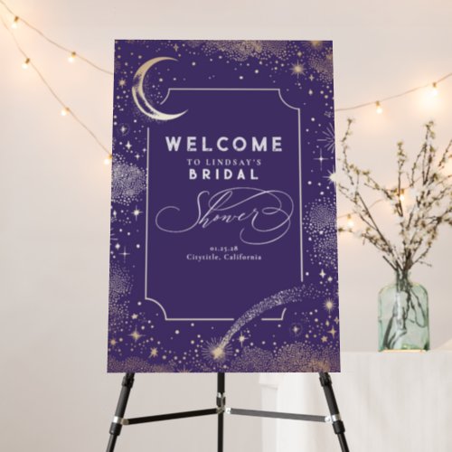 Starry Night Crescent Moon Celestial Welcome Sign
