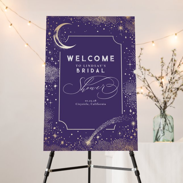 Starry Night Crescent Moon Celestial Welcome Sign (In Situ (Stand))