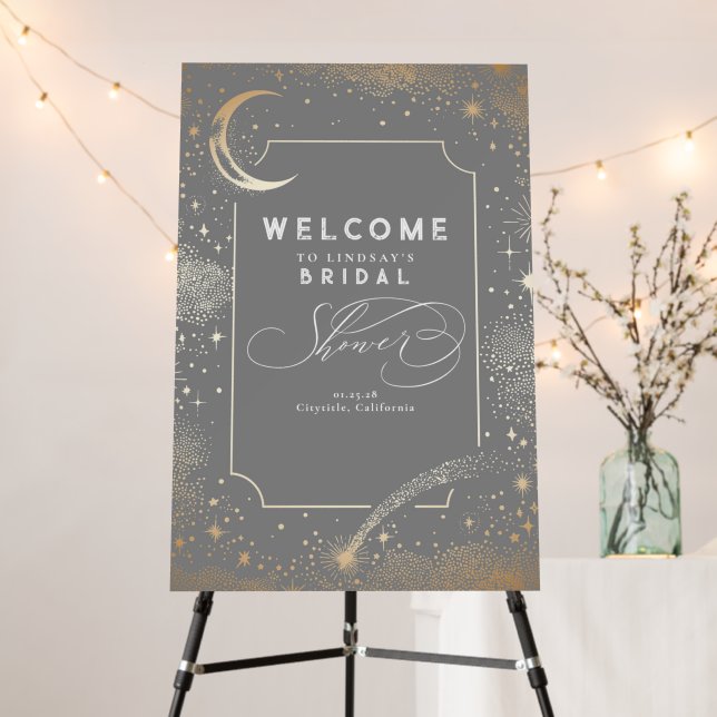 Starry Night Crescent Moon Celestial Welcome Sign (In Situ (Stand))