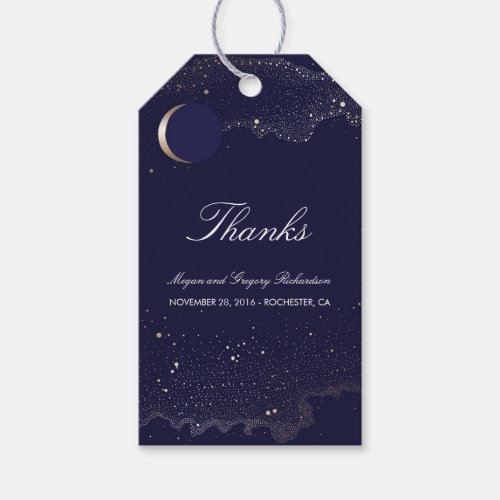 Starry Night Crescent Moon Navy and Gold Wedding Gift Tags