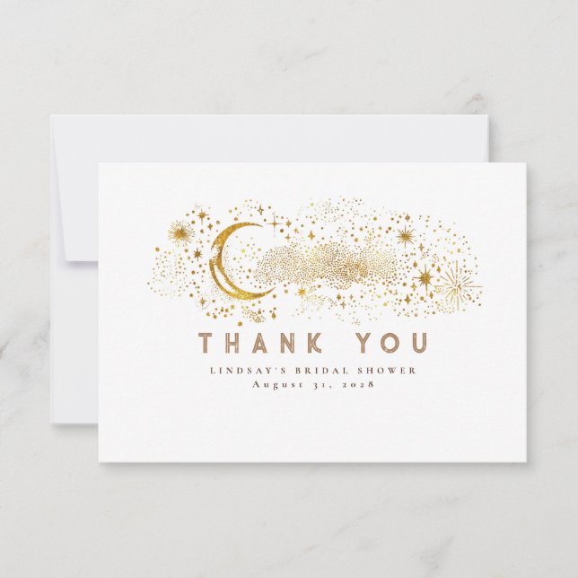 Starry Night Crescent Moon Small Thank You Card (Front)