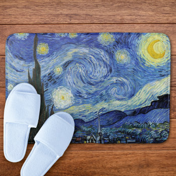 Starry Night Crescent Moon Van Gogh Bath Mat by mangomoonstudio at Zazzle