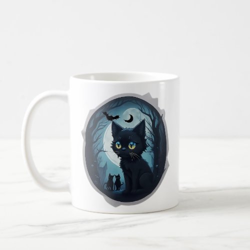Starry Night Cuddles Cute Black Cat Coffee Mug