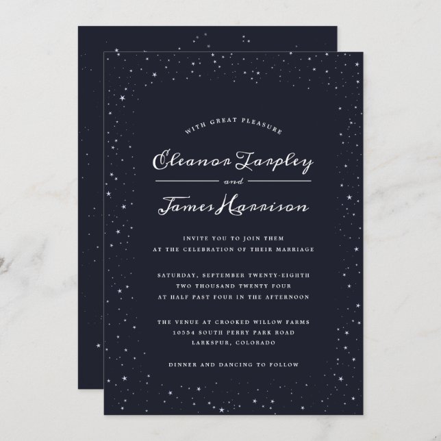 Starry Night Customizable Color Wedding Invitation (Front/Back)