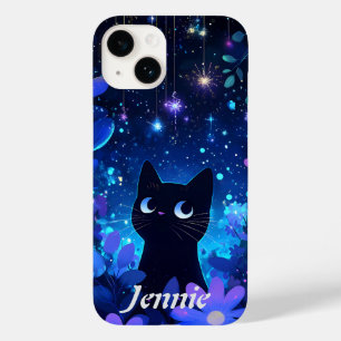 Starry Night Cute Anime Black Cat Case-Mate iPhone 14 Case