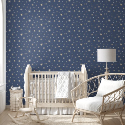   Starry Night Cute Fun Gender Neutral Dusty Blue  Wallpaper