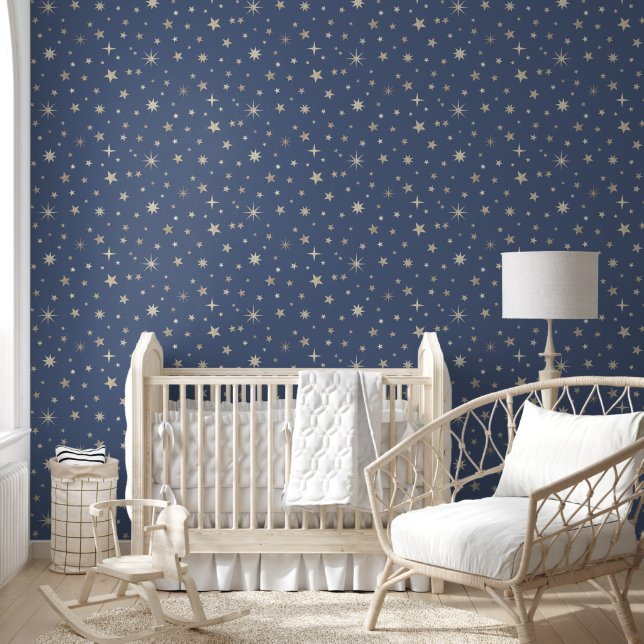   Starry Night Cute Fun Gender Neutral Dusty Blue  Wallpaper (Kids)