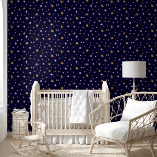    Starry Night Cute Fun Gender Neutral Navy Blue  Wallpaper