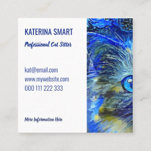 Starry Night Cute Pet Cat Portrait Template Square Square Business Card