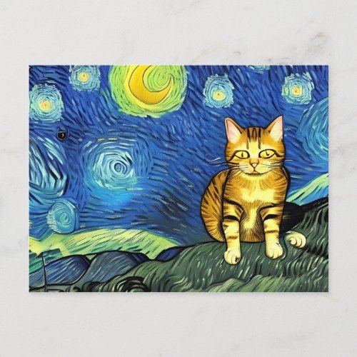Starry Night Cute Vincent Van Gogh Cat Postcard