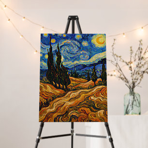 Starry Night Cypress Trees Oil Painting Art Foam Board