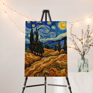 Starry Night Cypress Trees Oil Painting Art Foam Board