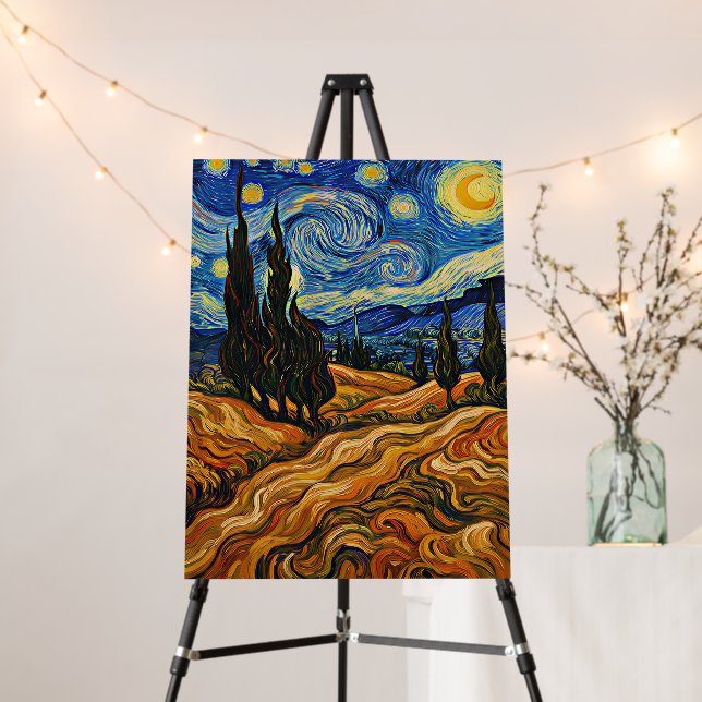 Starry Night Cypress Trees Oil Painting Art Foam Board (In Situ (Stand))
