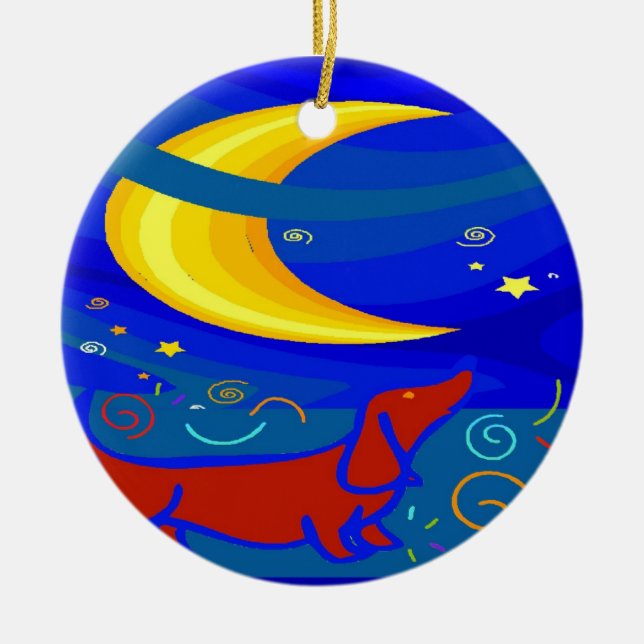 Starry Night Dachshund Ceramic Ornament (Front)