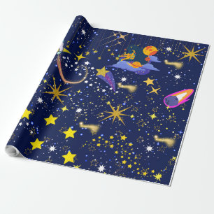 Starry Night Dark Blue Sky Wrapping Paper
