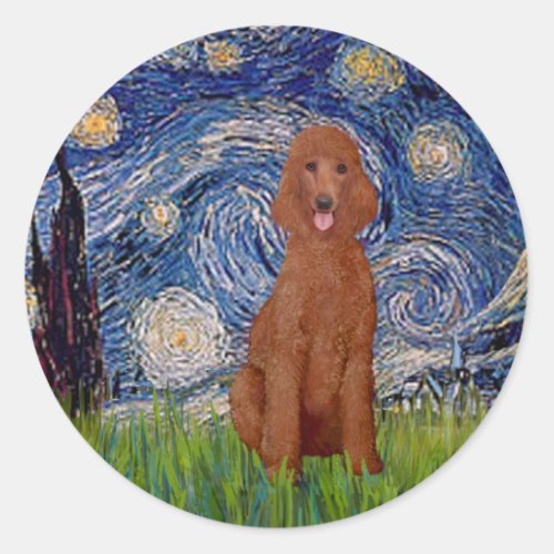 Starry Night _ Dark Red Standard Poodle 1 Classic Round Sticker