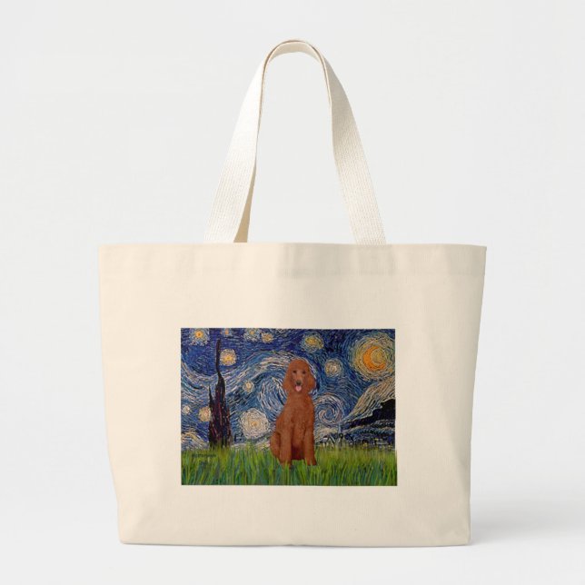 Starry Night - Dark Red Standard Poodle #1 Large Tote Bag (Front)