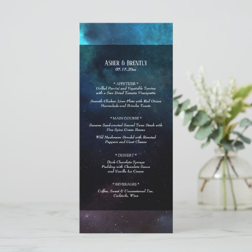 Starry Night  Dark Space Blue Wedding Menu