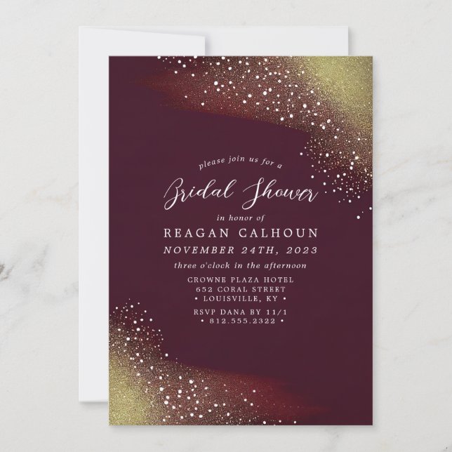 Starry Night Deep Crimson Bridal Shower Invitation (Front)