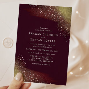Starry Night Deep Crimson Wedding Invitation