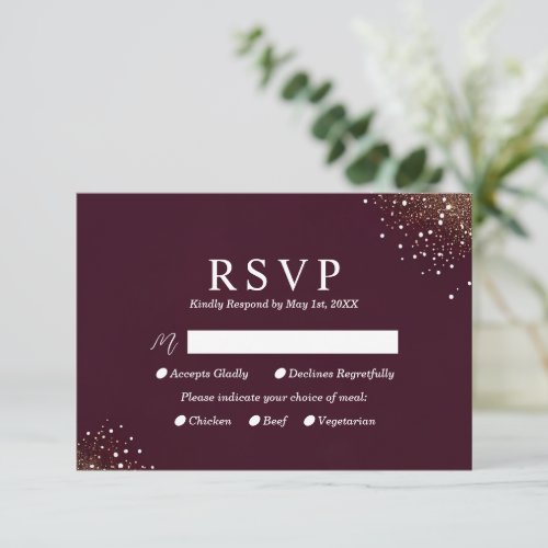 Starry Night Deep Crimson Wedding RSVP Card