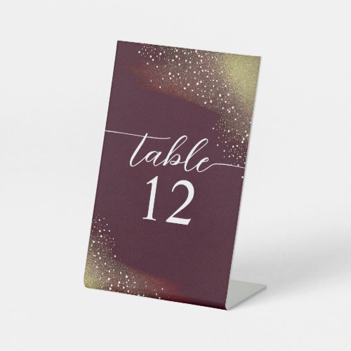 Starry Night Deep Crimson Wedding Table Number Pedestal Sign