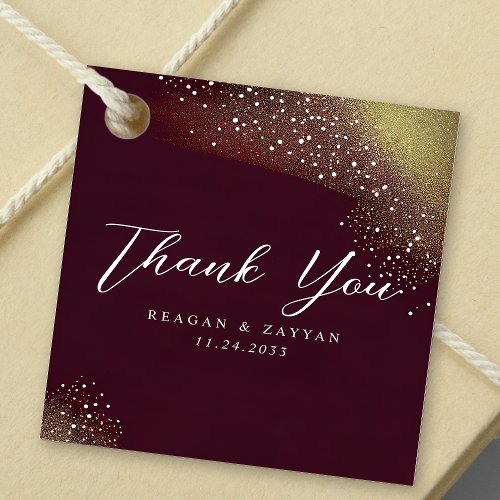 Starry Night Deep Crimson Wedding Thank You Favor Tags