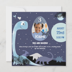 Starry Night Dinosaur-Themed 3rd Birthday Invitati Invitation