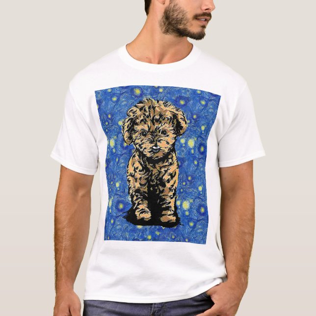 Starry Night Dog Puppy Poodle T-Shirt (Front)