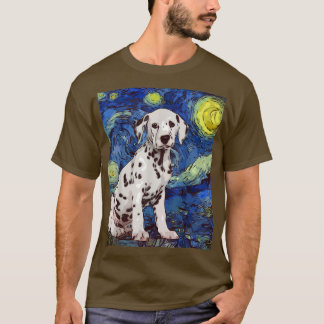 Starry Night Dotted Dalmatian Dog Painting Dog Lov T-Shirt