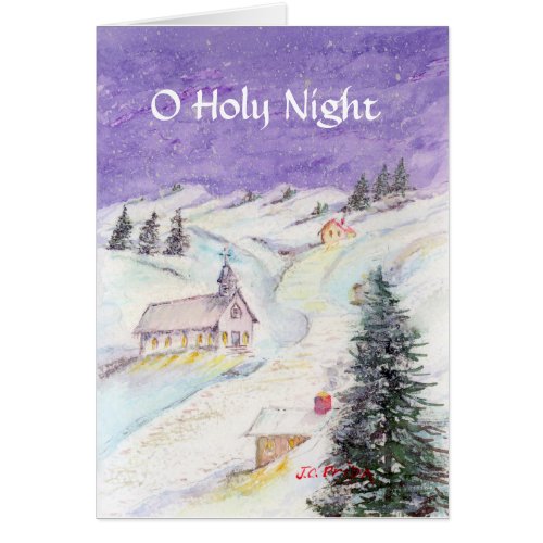 Starry Night Draped in Snow Christmas Watercolor Card