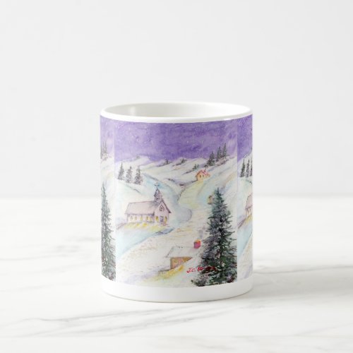 Starry Night Draped in Snow Christmas Watercolor Coffee Mug