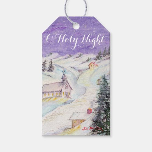 Starry Night Draped in Snow Christmas Watercolor Gift Tags