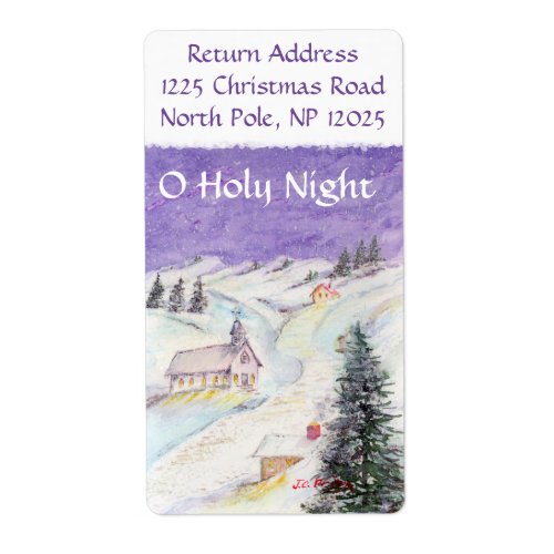 Starry Night Draped in Snow Christmas Watercolor Label