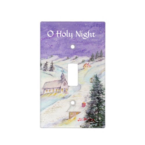 Starry Night Draped in Snow Christmas Watercolor Light Switch Cover