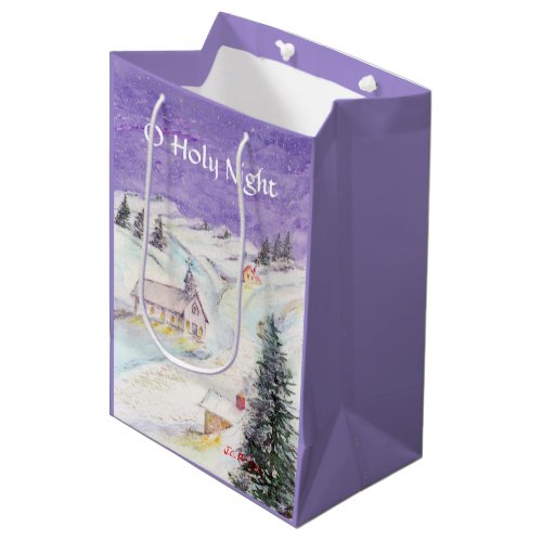 Starry Night Draped in Snow Christmas Watercolor Medium Gift Bag
