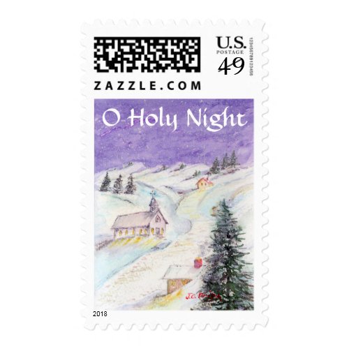 Starry Night Draped in Snow Christmas Watercolor Postage