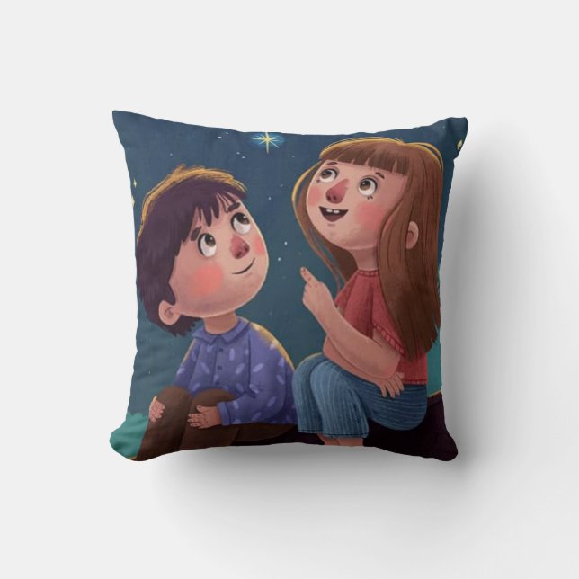 Starry Night Dreams – Whimsical Kids Pillow (Front)