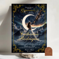 Starry Night Dusty Blue Quinceañera Invitation
