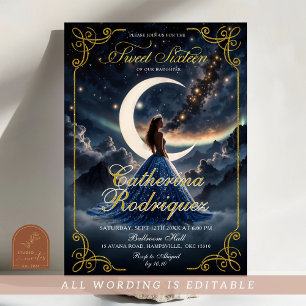 Starry Night Dusty Blue Sweet Sixteen Invitation