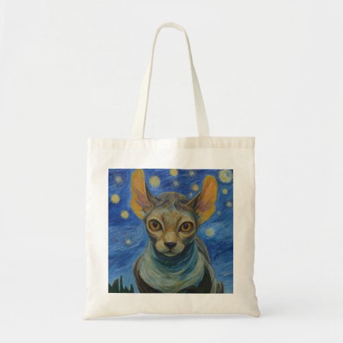 Starry Night Elf Sphinx Cat Van Gogh Art Painting Tote Bag