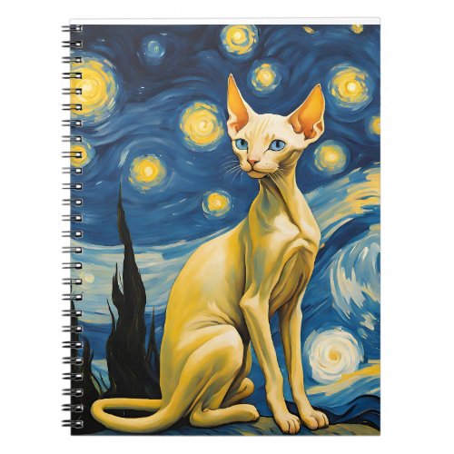 Starry Night Elf Sphinx Cat Van Gogh Art Photo Notebook