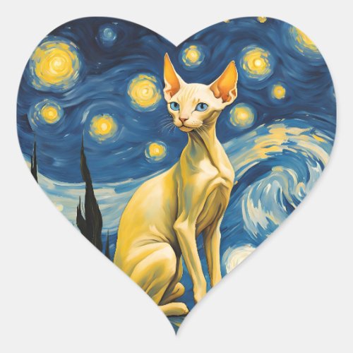 Starry Night Elf Sphynx Cat Art Party Supplies Heart Sticker