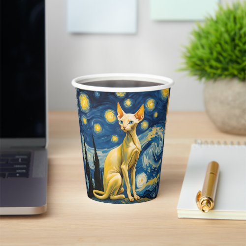 Starry Night Elf Sphynx Cat Art Party Supplies  Paper Cups