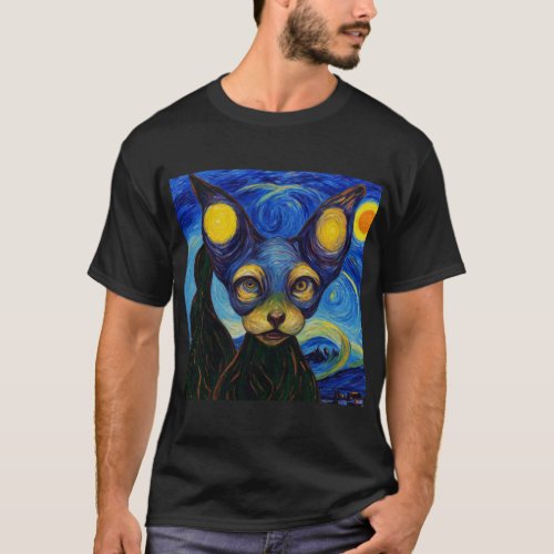 Starry Night Elf Sphynx Cat Mens T_shirt Top