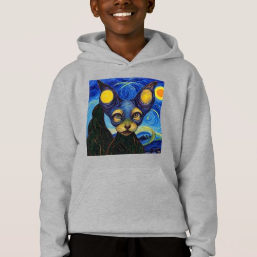 Starry Night Elf Sphynx Cat Painting Boys Hoodie 