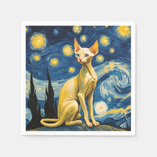 Starry Night Elf Sphynx Cat Party Supplies Paper Napkins
